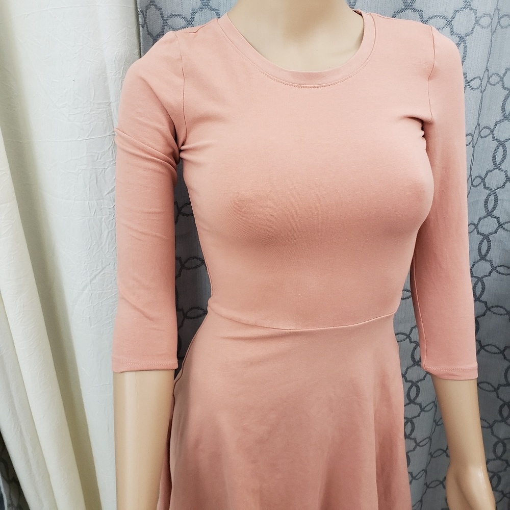 🍁Forever 21 3/4 Sleeve mini Dress Sz S coral pink - Picture 3 of 4